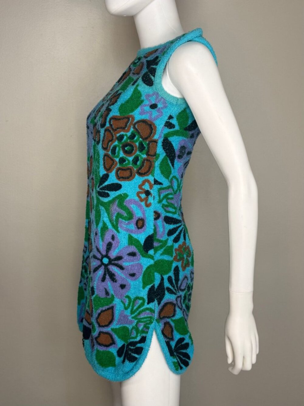Vintage 1960s Floral Terry Cloth Dress Sherry Miami Swim Beach Towel Cover Up XS - Picture 3 of 6